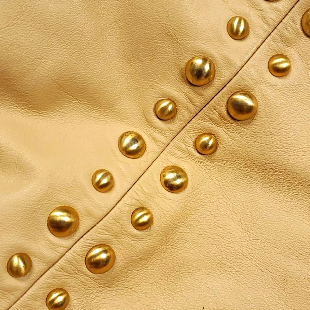 Scarlett Blake Creme Studded Leather Hobo Bag